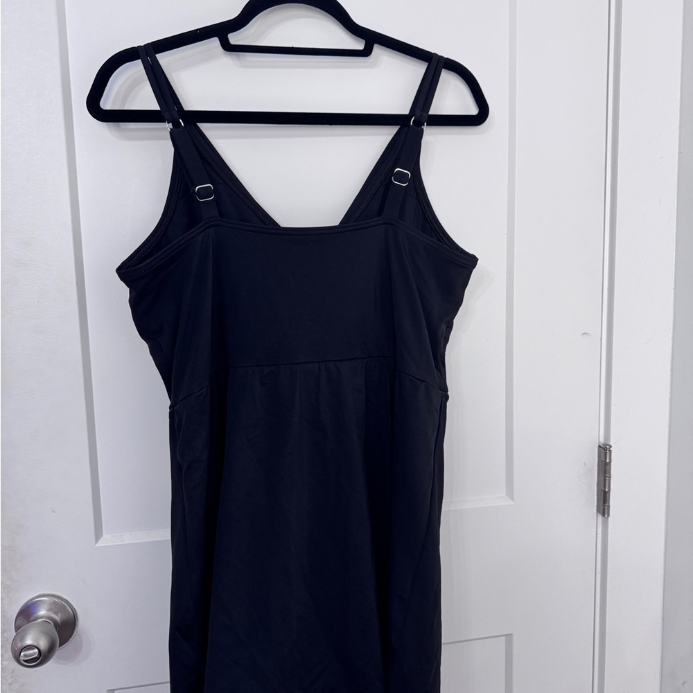 Lands' End Black V-Neck Tulip Wrap Swimdress Adjustable Straps L 14/16 Swimsuit - Picture 7 of 9